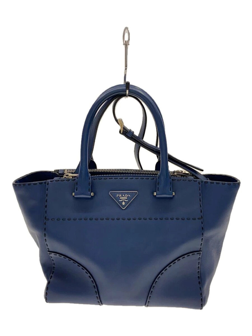 Prada Shoulder Bag Stitching Leather Blue
